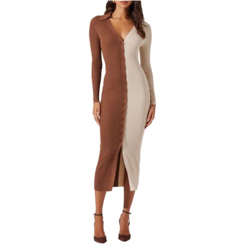 ASTR The Label Colorblock Midi Sweater Dress Khaki XL‎
